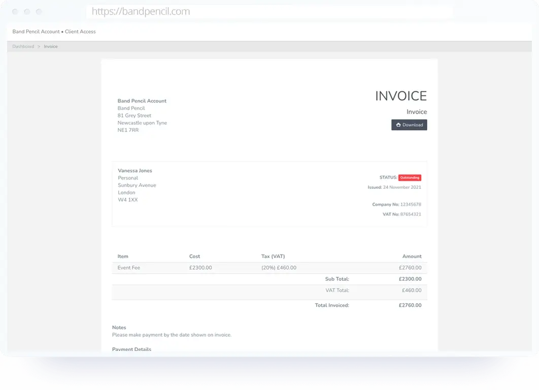 Create professional invoices from the gig.